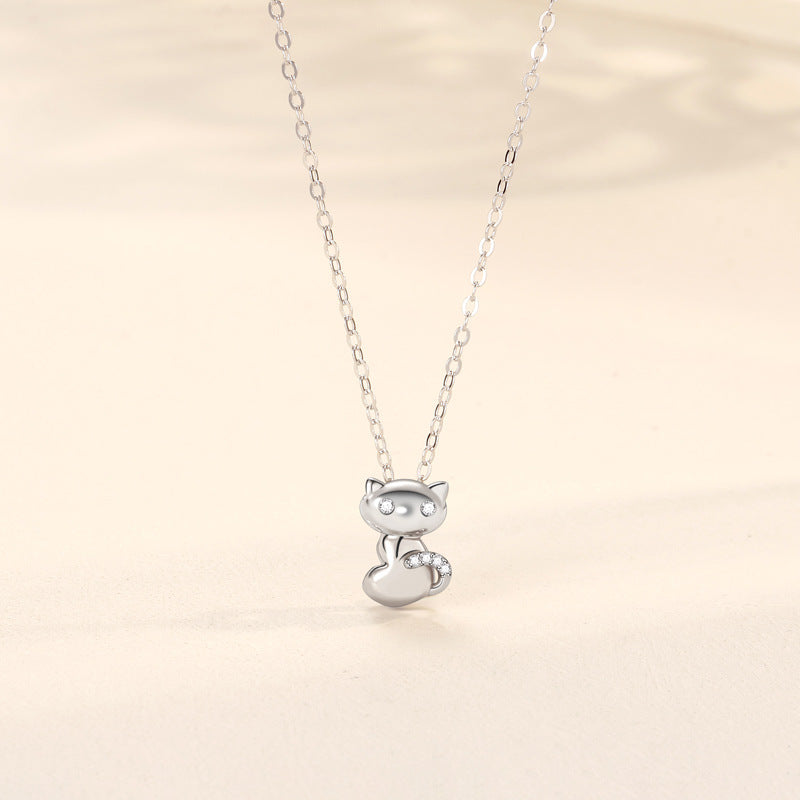 Rockyu ネックレス レディース 猫 シルバー925 ジルコニア ペンダント 純銀 鎖骨チェーン