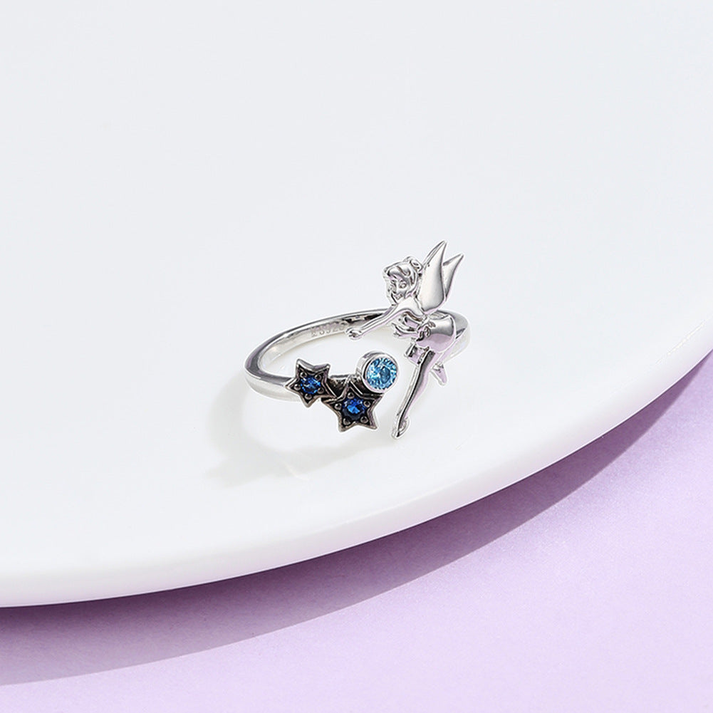 Rockyu 天使と星のブルージルコニアリング S925 シルバー フリーサイズ
