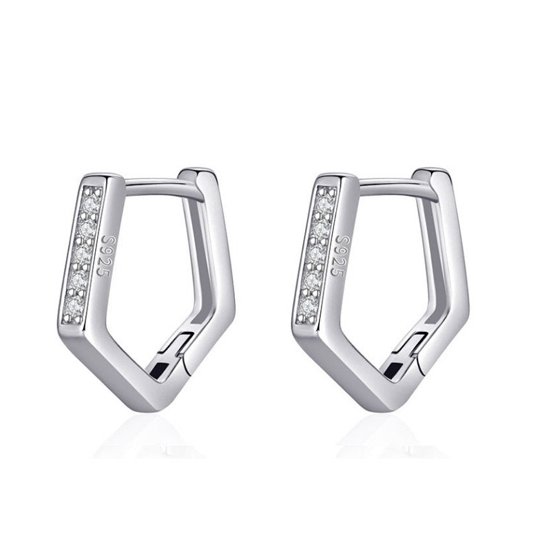 Rockyu シルバー925 ピアス レディース ジルコニア 五角形 リング 鏡面処理 金属アレルギー対応