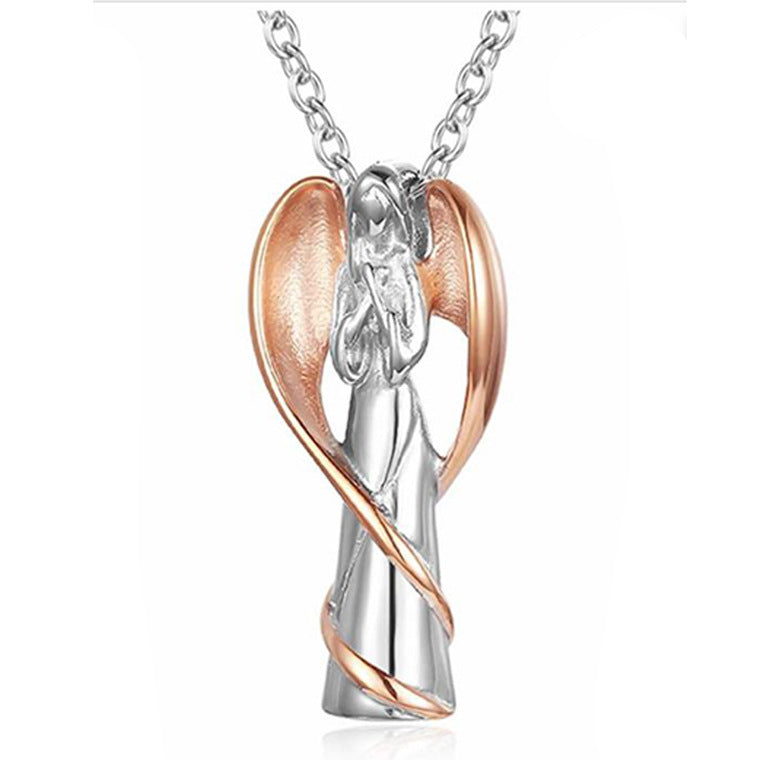Rockyu メモリアルネックレス エンジェルデザイン レディース メンズ シルバー 羽根付き 天使ペンダント 遺骨入れ