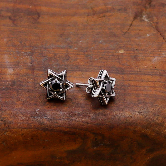 Rockyu 星型ピアス ステンレス製 ブラック&クリアジルコニア 金属アレルギー対応