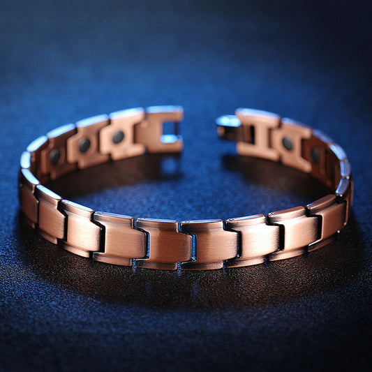 Rockyu メンズ ブレスレット 磁気 ピンクゴールド 銅製 シンプル カジュアル