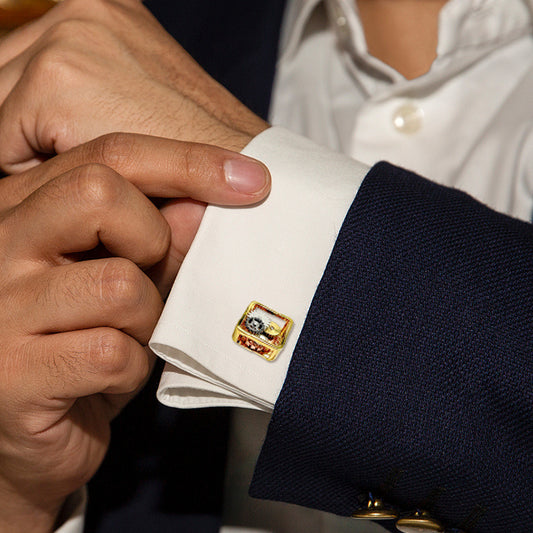 Rockyu スチームパンクカフス スクエアギアデザイン メカニカルムーブメント風 工業風カフリンクス