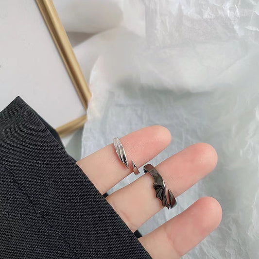 Rockyu 指輪 ペアリング メンズ レディース フリーサイズ 天使と悪魔 シルバー ブラック 925 純銀