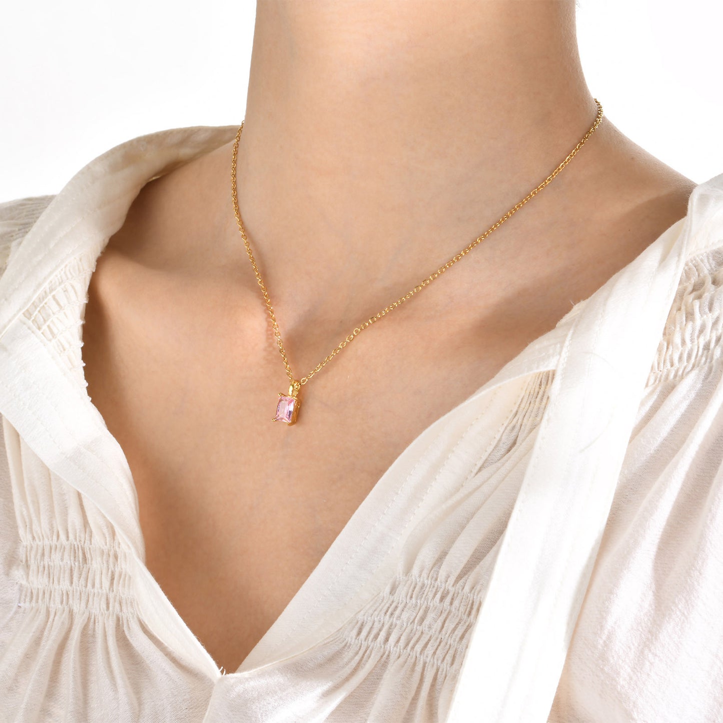 Rockyu レディースネックレス ゴールド スクエアジルコニアペンダント アレルギー対応