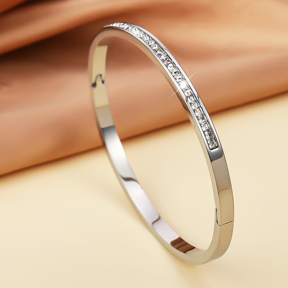 Rockyu レディース バングル キュービック付き 18K仕上 ピンクゴールド&シルバー
