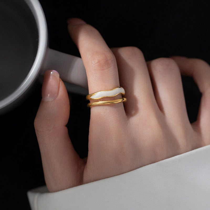 Rockyu リング レディース フリーサイズ ゴールド 多連ウェーブリング サイズ調節可 金属アレルギー対応