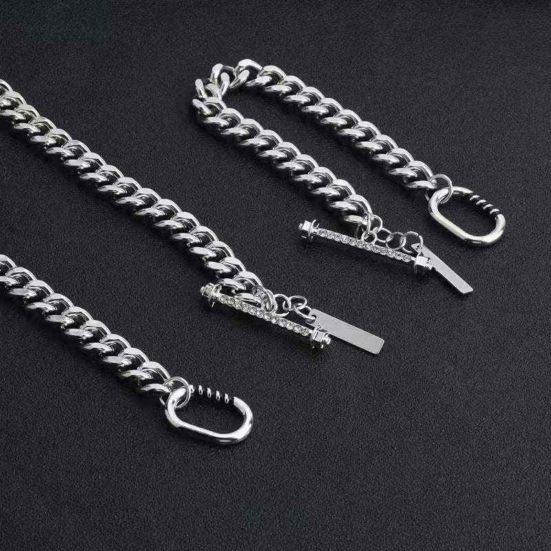 Rockyu ネックレス メンズ シルバー 喜平チェーン マンテル チタン バーペンダント 金属アレルギー対応