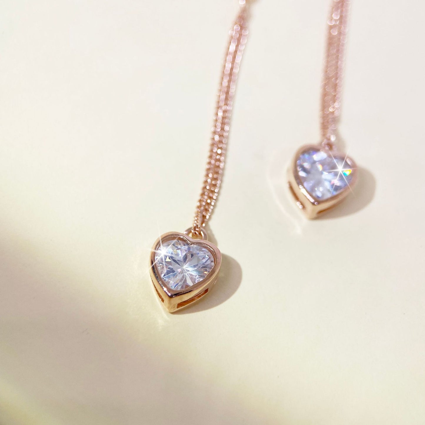 Rockyu レディース ローズゴールド ハートジルコニア チェーンピアス