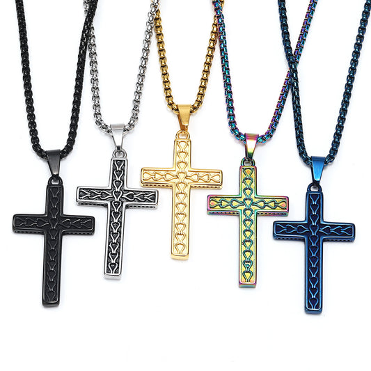 Rockyu ステンレス ヴィンテージクロス メンズネックレス ペンダント