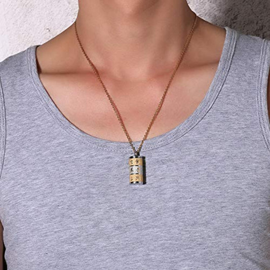 Rockyu ネックレス シリンダー ペンダント ステンレス ゴールド×シルバー 蓮モチーフ メンズ レディース