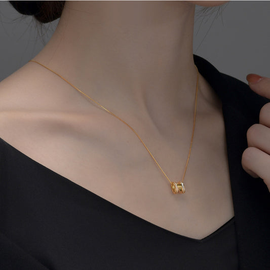 Rockyu レディース Hモチーフネックレス ピンクゴールド&ホワイト 白蝶貝 S925銀