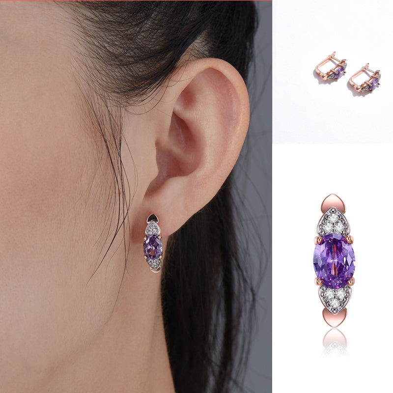 Rockyu ピアス レディース ハート&パープルジルコニア フープピアス ピンクゴールド 金属アレルギー対応