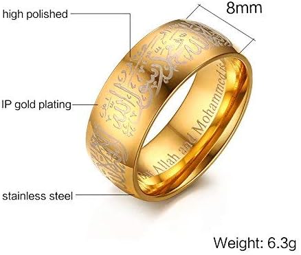 Rockyu メンズ ゴールドリング|六字真言刻印 ステンレス製 8mm 幅広デザイン