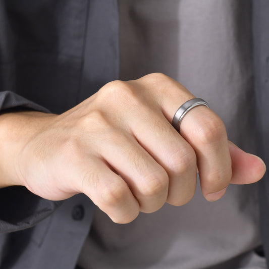 Rockyu タングステン&チタン リング|メンズ・レディース兼用 シンプルデザイン 指輪 金属アレルギー対応