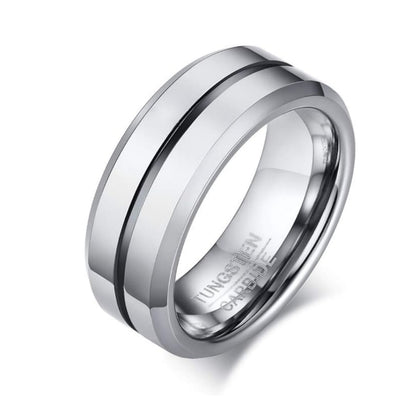 タングステンカーバイドリング メンズ 8mm シルバー ヘアライン×光沢仕上げ 指輪