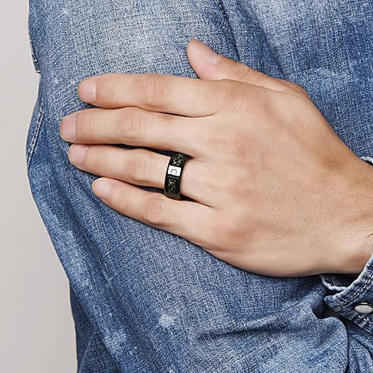 Rockyu タングステンリング メンズ 龍紋デザイン おしゃれ 幅8mm 指輪