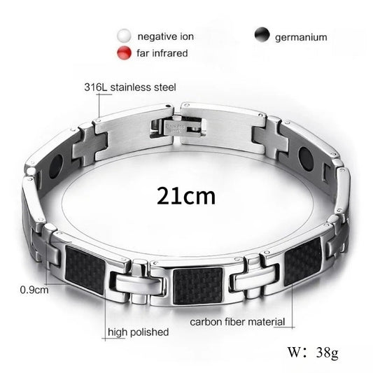 Rockyu ブレスレット メンズ ステンレス シルバー ブラック カーボン調 幅広チェーン モダンデザイン