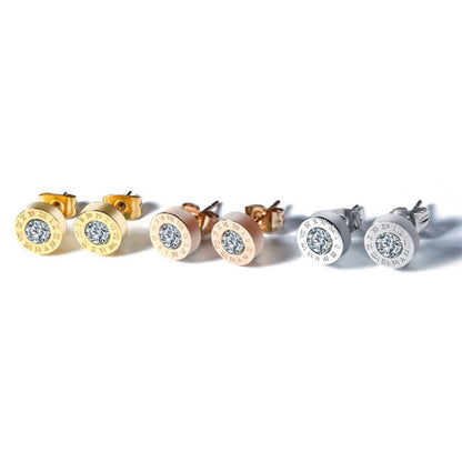 Rockyu ローマ数字スタッドピアス レディース｜ステンレス製 一粒CZ＆刻印デザイン