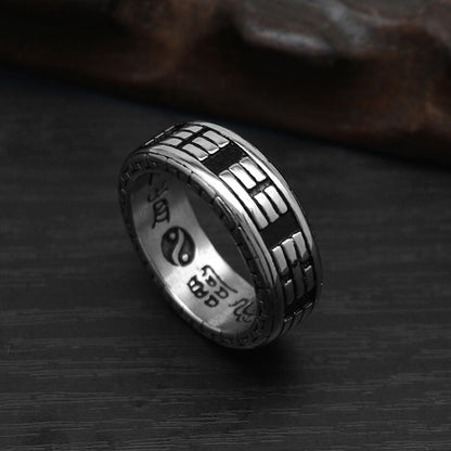 Rockyu メンズ ステンレスリング 六字真言デザイン 透かし彫り 8mm幅