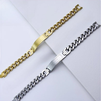 Rockyu メンズブレスレット ステンレス製 十字架刻印チェーン シルバーとゴールドカラー 21cm