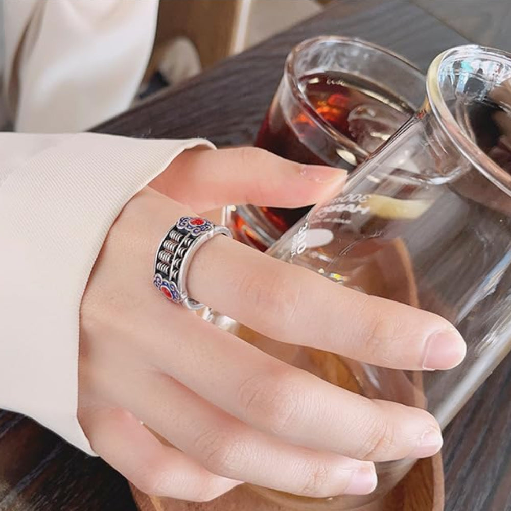 Rockyu 指輪 レディース メンズ 太め シルバー925 赤瑪瑙 算盤モチーフリング フリーサイズ 金運アップ 民族風 お守り