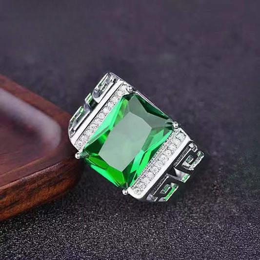 Rockyu メンズリング 大粒ジルコニア シルバー925調 フリーサイズ 幅広デザイン