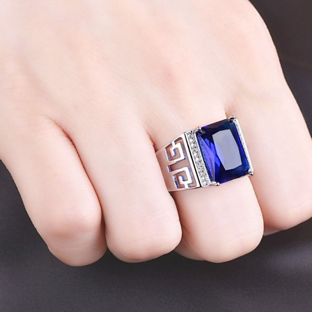 Rockyu メンズリング 大粒ジルコニア シルバー925調 フリーサイズ 幅広デザイン