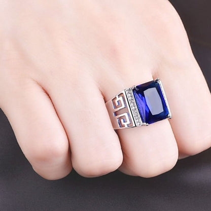 Rockyu メンズリング 大粒ジルコニア シルバー925調 フリーサイズ 幅広デザイン