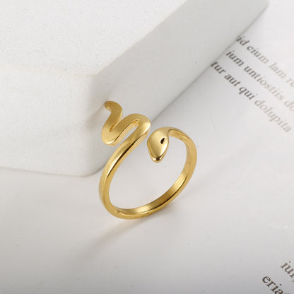 レディース スネークリング｜チタン製 ゴールド IPメッキ 指輪 フリーサイズ