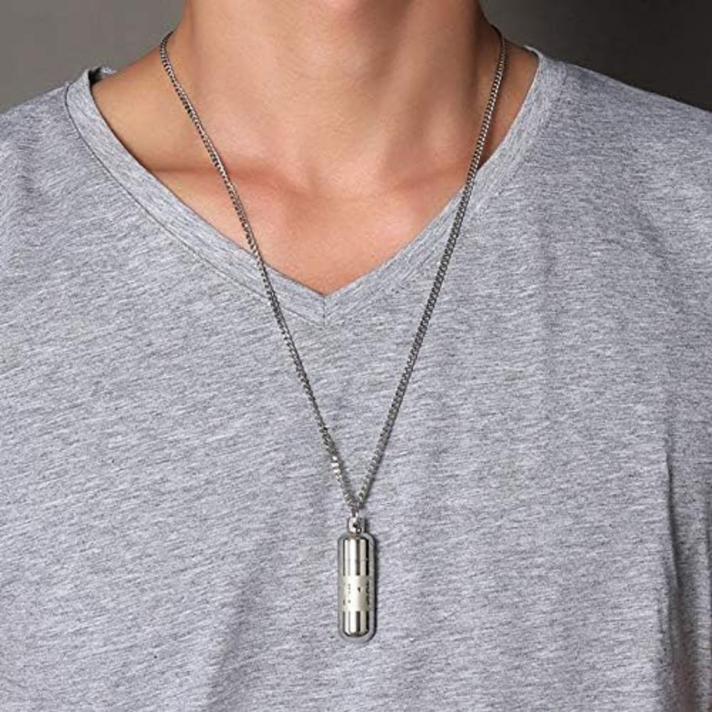 Rockyu 六字真言 カプセル型ペンダント チタン製 ステンレス 遺骨収納可能 ネックレス