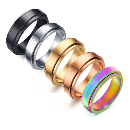 スピナー チタンリング メンズ スタイリッシュ IPメッキ 6mm 幅広デザイン