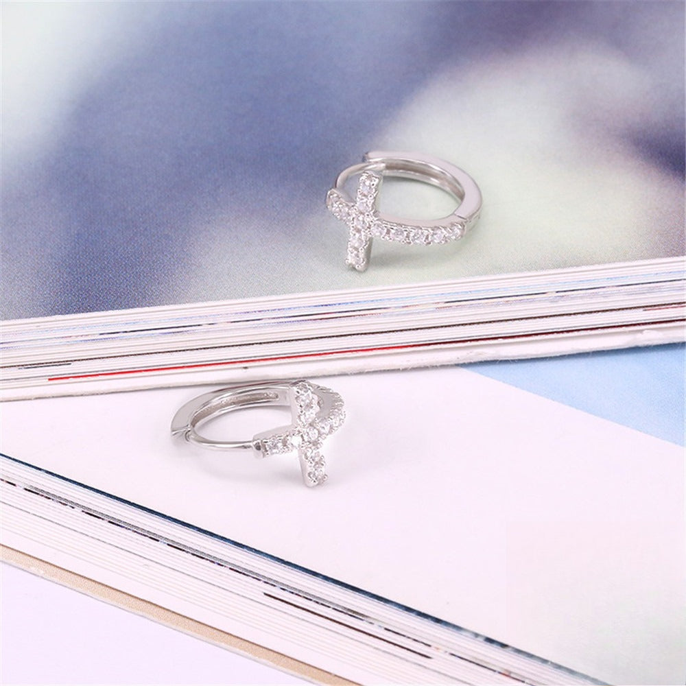 Rockyu レディースピアス シルバー925 クロスデザイン ジルコニア フープリング 金属アレルギー対応 ゴールド シルバー