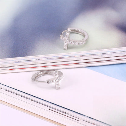 Rockyu レディースピアス シルバー925 クロスデザイン ジルコニア フープリング 金属アレルギー対応 ゴールド シルバー