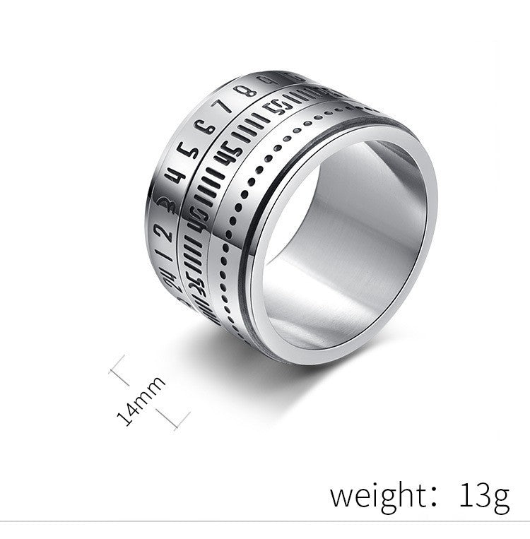 Rockyu 回転式ステンレスリング メンズ ローマ数字＆日付デザイン