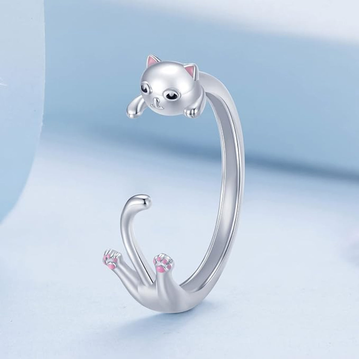 Rockyu 猫リング シルバー925 レディース フリーサイズ アニマルモチーフリング