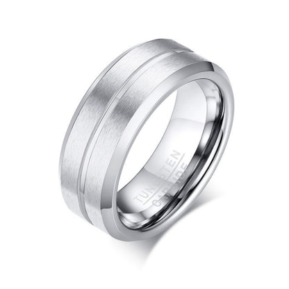 Rockyu タングステンリング メンズ ブラック×ブルー 8mm幅 マット仕上げ