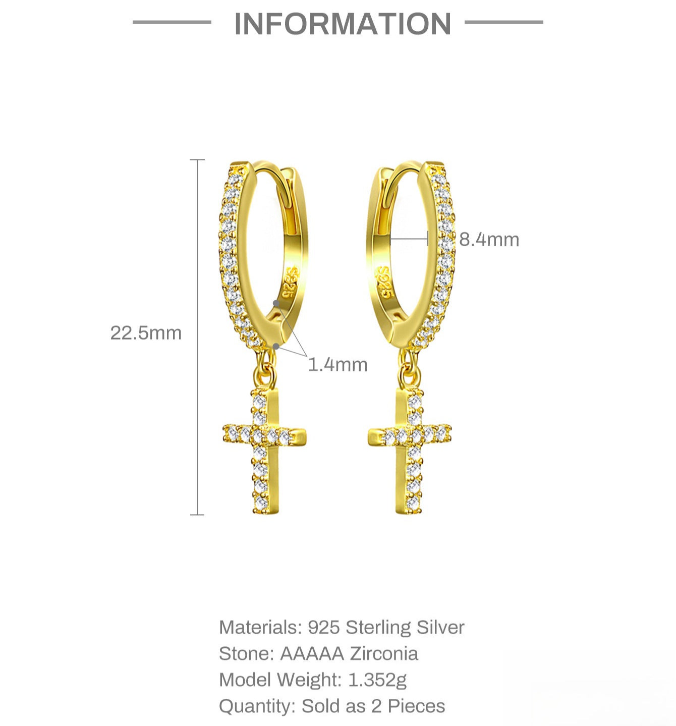 Rockyu レディースピアス シルバー925 クロスデザイン ジルコニア フープリング 金属アレルギー対応