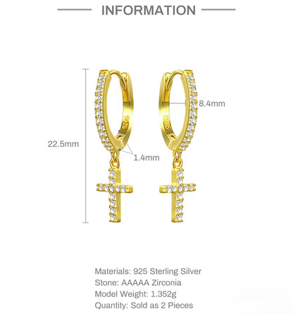 Rockyu レディースピアス シルバー925 クロスデザイン ジルコニア フープリング 金属アレルギー対応