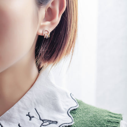 Rockyu ピアス レディース ローマ数字刻印 サークルデザイン ステンレス製 3色リング付き 18Kピンクゴールド仕上げ