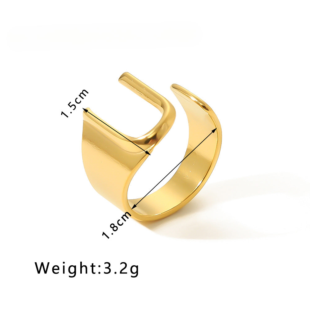 Rockyu イニシャルリング A〜Z選べる 太めゴールド フリーサイズステンレス指輪