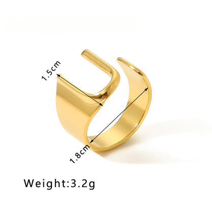 Rockyu イニシャルリング A〜Z選べる 太めゴールド フリーサイズステンレス指輪