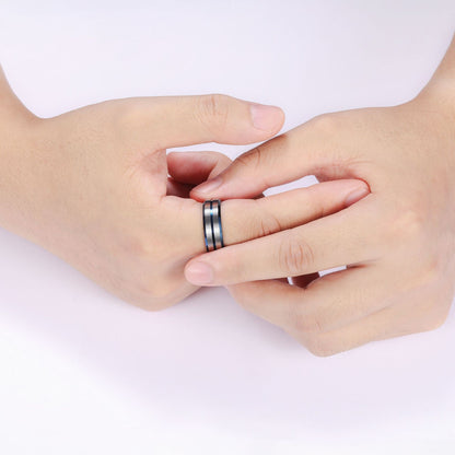 Rockyu タングステンリング メンズ レディース兼用 8mm 幅広 ブルー×シルバー マット仕上げ