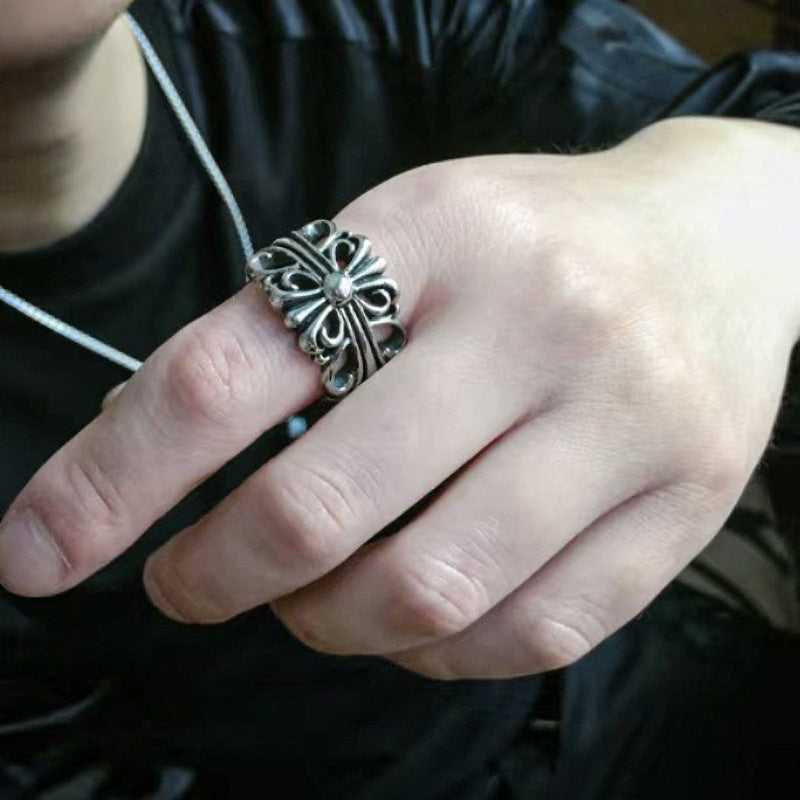 Rockyu ファッション アクセサリー ステンレス リング 指輪 メンズ ステンレス ロック レトロ アンティーク風 プレゼント