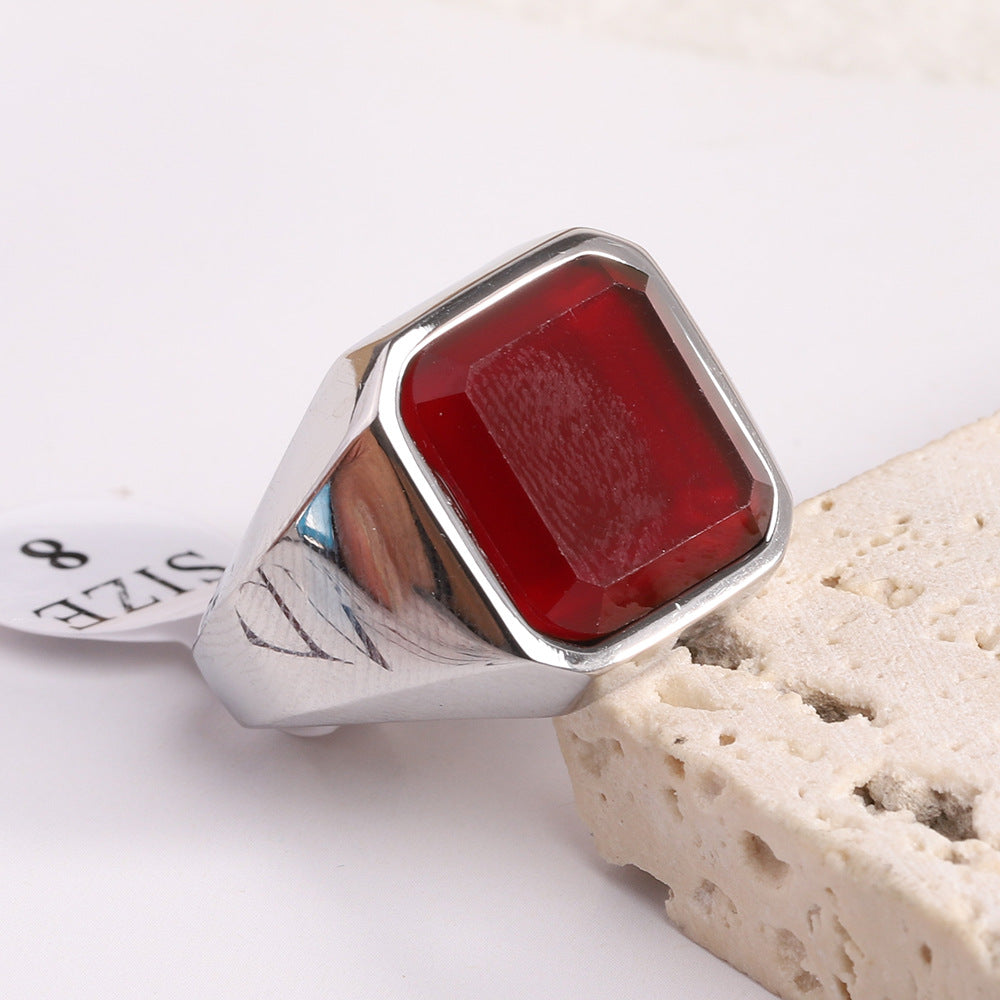 ステンレス印台リング メンズ｜ブラックオニキス＆ターコイズ デザイン 指輪