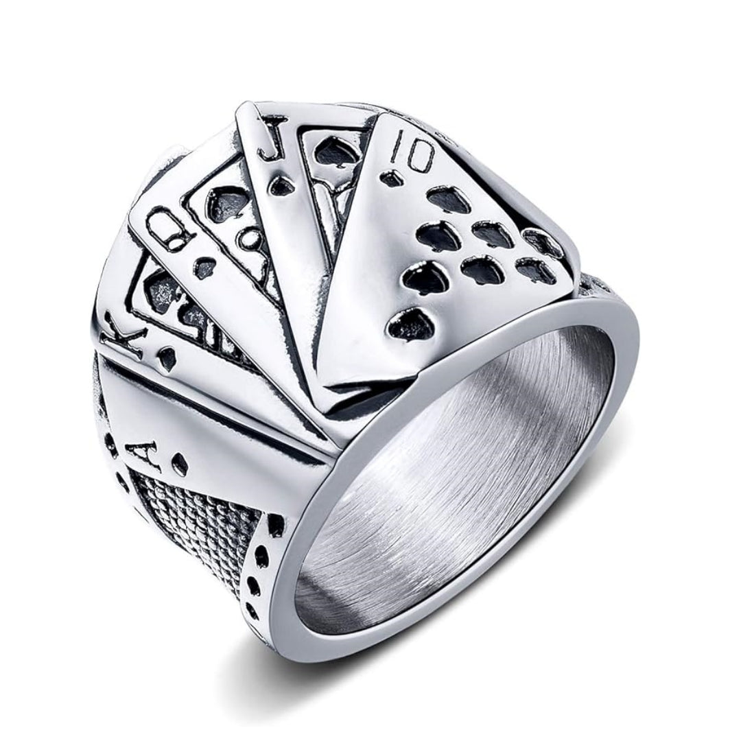 Rockyu トランプモチーフ メンズリング ステンレス製 ポーカーデザイン 指輪