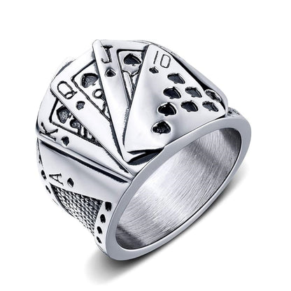 Rockyu トランプモチーフ メンズリング ステンレス製 ポーカーデザイン 指輪
