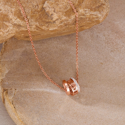 Rockyu ネックレス レディース ローマ数字 3連リングネックレス 18Kピンクゴールド キュービックジルコニア付