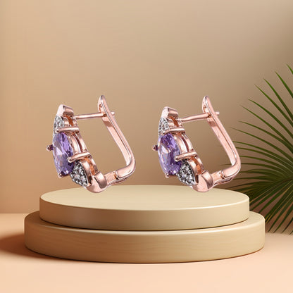 Rockyu ピアス レディース ハート＆パープルジルコニア フープピアス ピンクゴールド 金属アレルギー対応