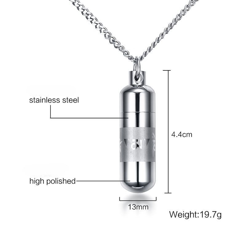 Rockyu 六字真言 カプセル型ペンダント チタン製 ステンレス 遺骨収納可能 ネックレス